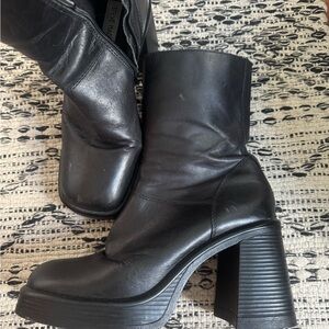 Steve Madden Black Fantasy Heeled Boots with Chunky Heel